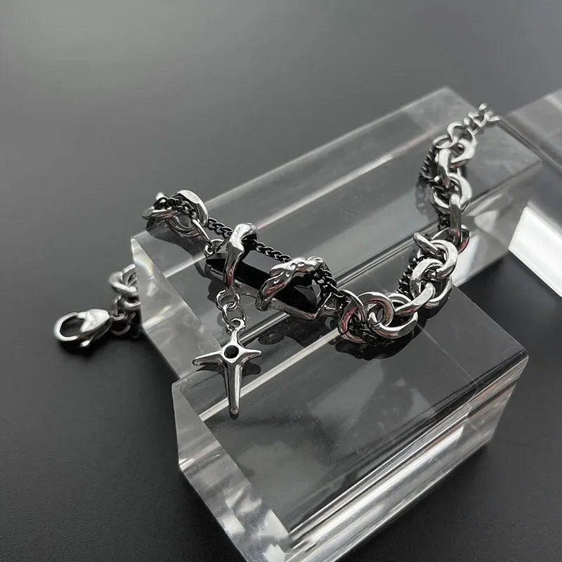 Unisex Black Zircon Star Chain Bracelet
