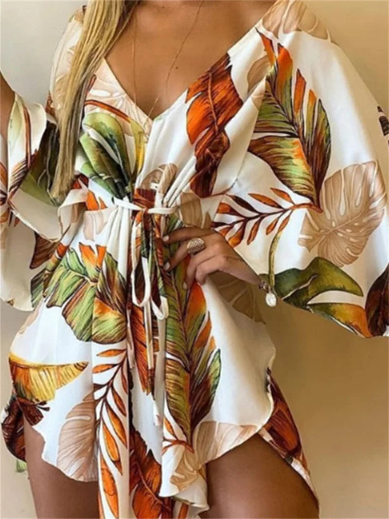 Women's Floral Boho V-Neck Mini Dress