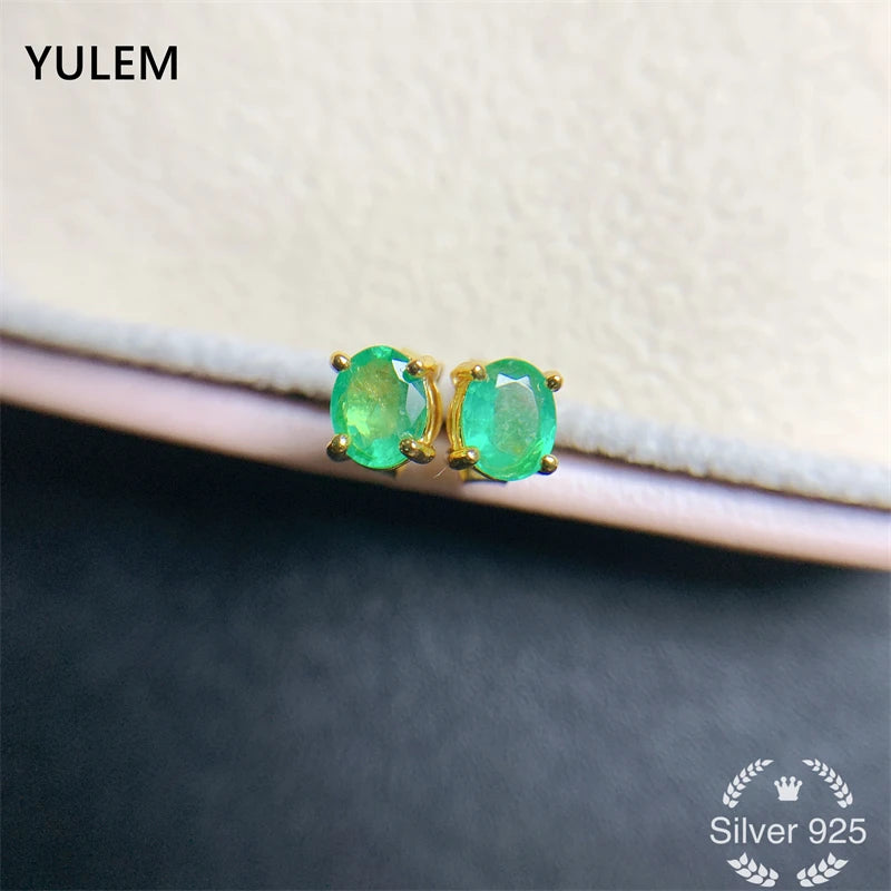 YULEM Natural Emerald S925 Silver Stud Earrings