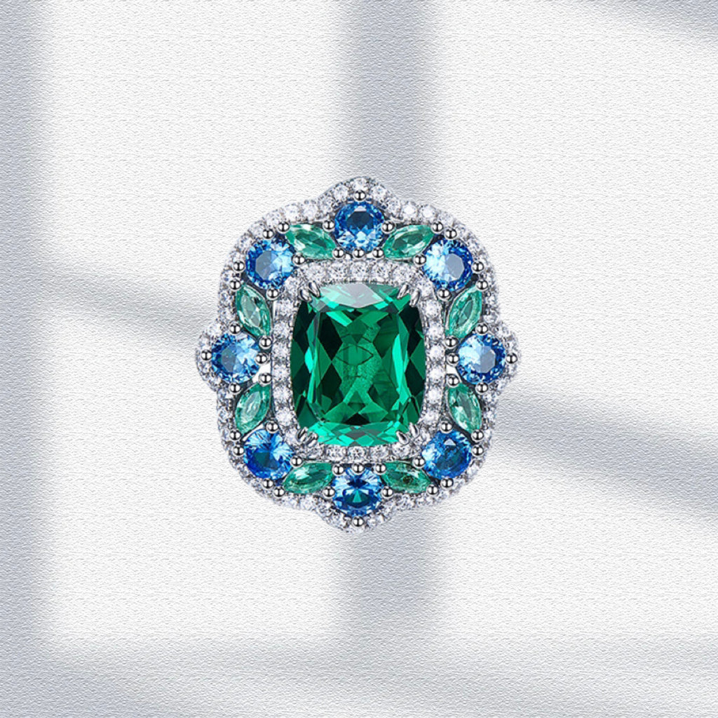 Luxury Lab Emerald S925 Silver Jewelry Set for Women