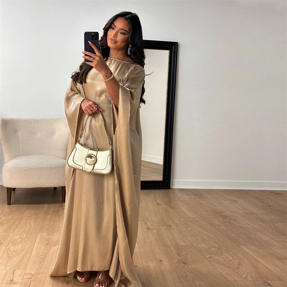 Women's Satin Batwing Sleeve Abaya Maxi Dress