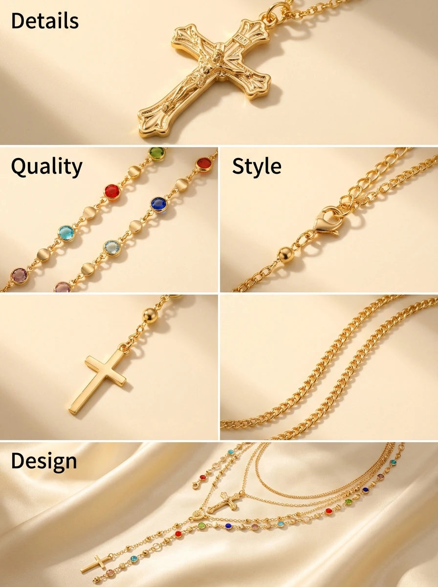 Layered Jesus Cross Pendant Y2K Chain Necklace
