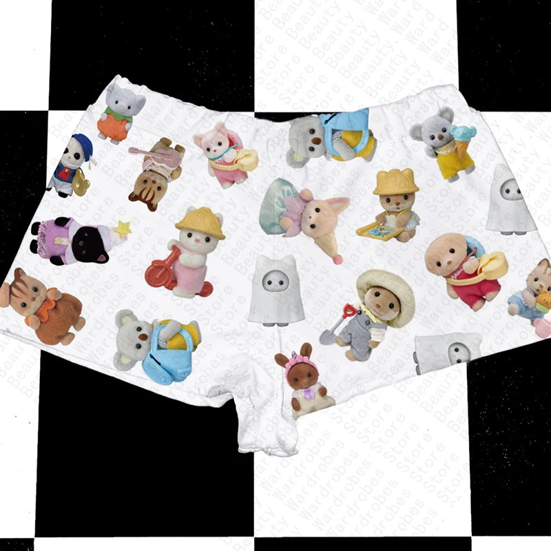 Cartoon Cat Print Mini Shorts