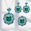 Luxury Lab Emerald S925 Silver Jewelry Set for Women