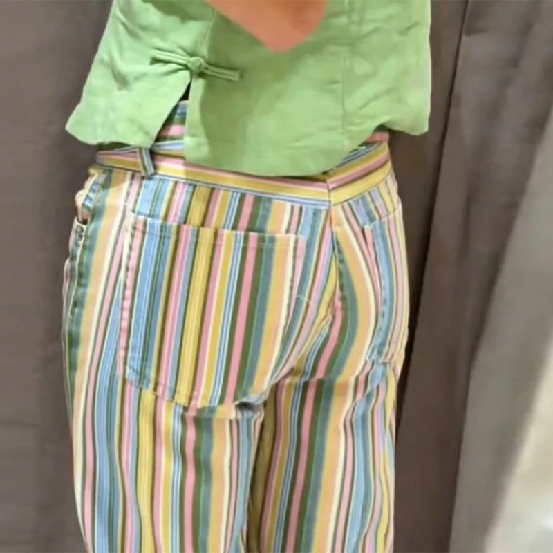 Women's Colorful Striped Low Waist Jeans
