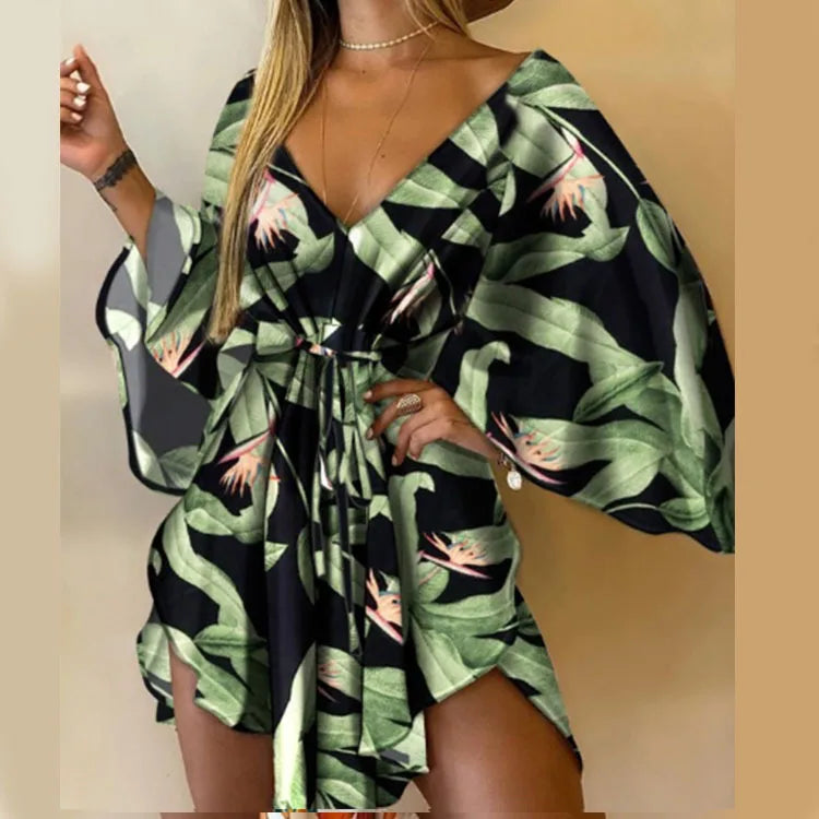 Women's Floral Boho V-Neck Mini Dress