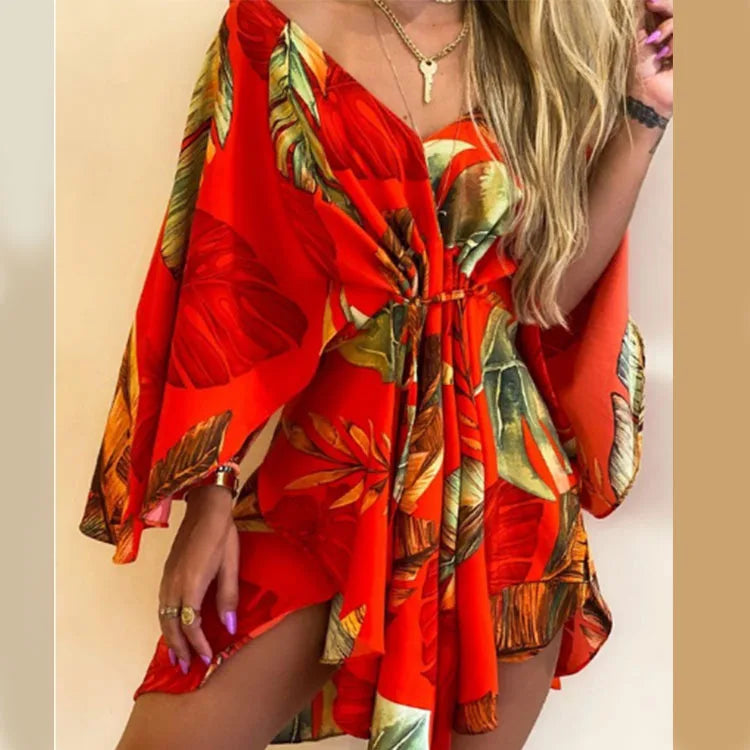 Women's Floral Boho V-Neck Mini Dress