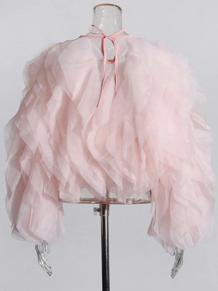 TWOTWINSTYLE Ruffle Chiffon Lantern Sleeve Blouse