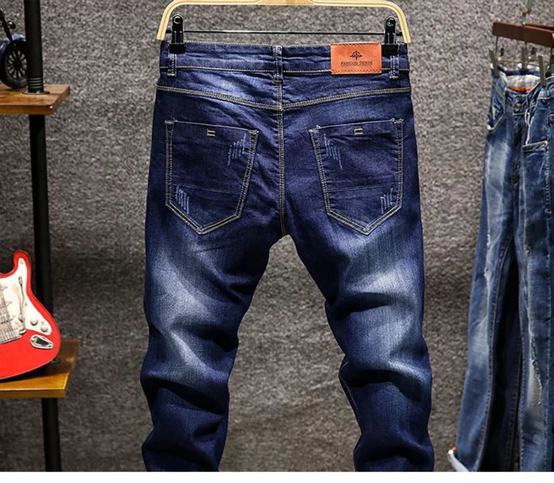 Men’s Ripped Slim Fit Straight Jeans