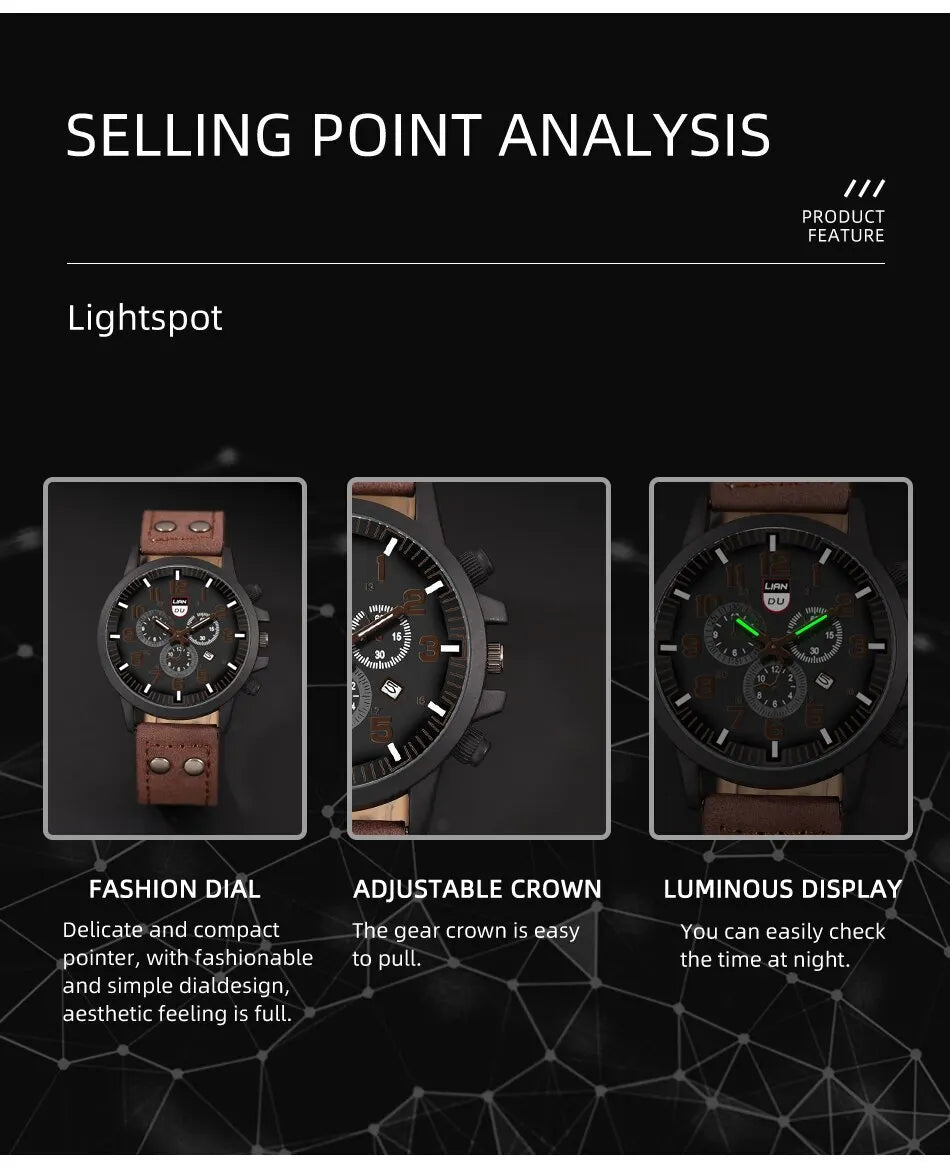Reloj Hombre Fashion Mens Watches Luxury Men Casual Leather Quartz