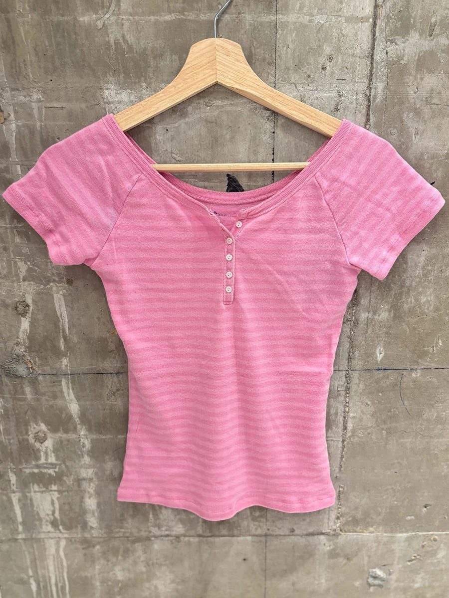 Women's Y2K Striped Button Crop Top