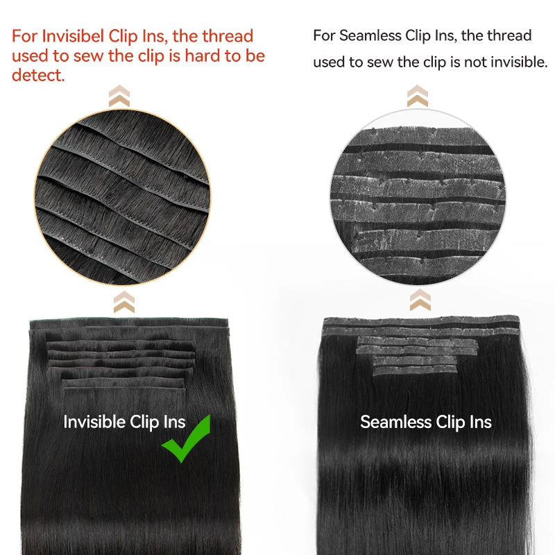 Clip-In Human Hair Extensions Straight Invisible Weft