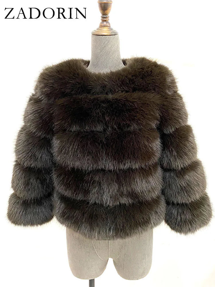 ZADORIN Women's Faux Fox Fur Winter Coat