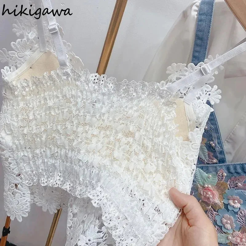 Women's Heavy Beaded Floral Lace Crop Tank Top