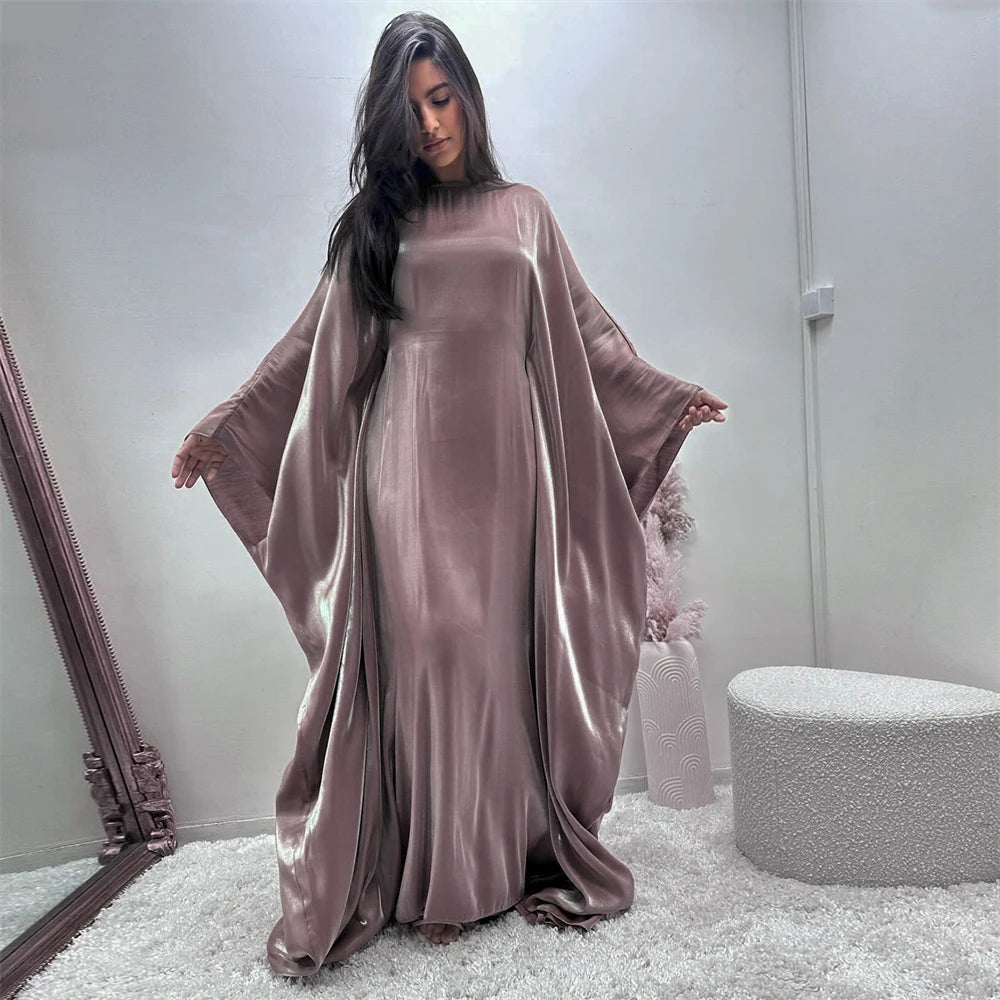 Women's Satin Batwing Sleeve Abaya Maxi Dress