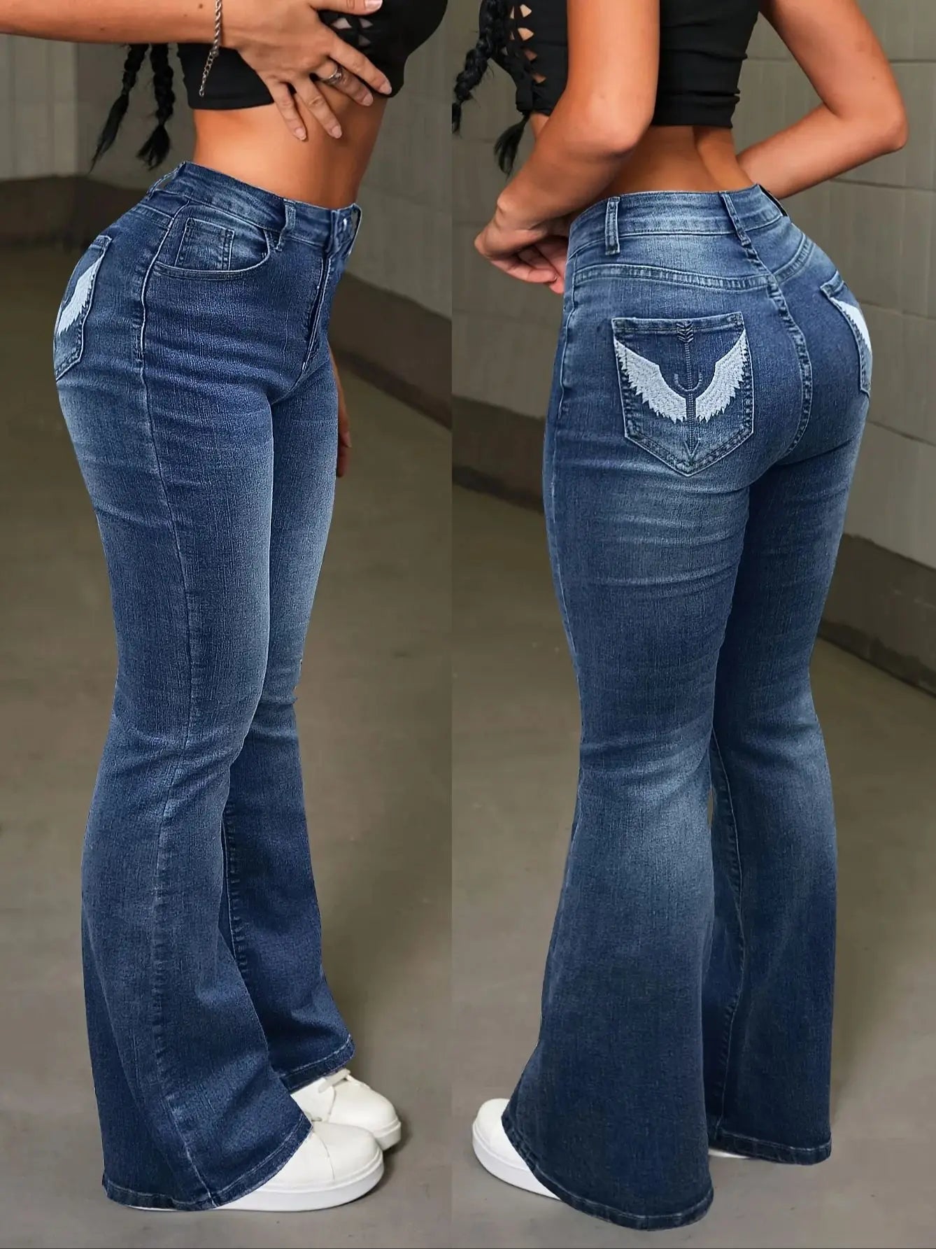 Women's  High Waist Embroidered Flare Jeans