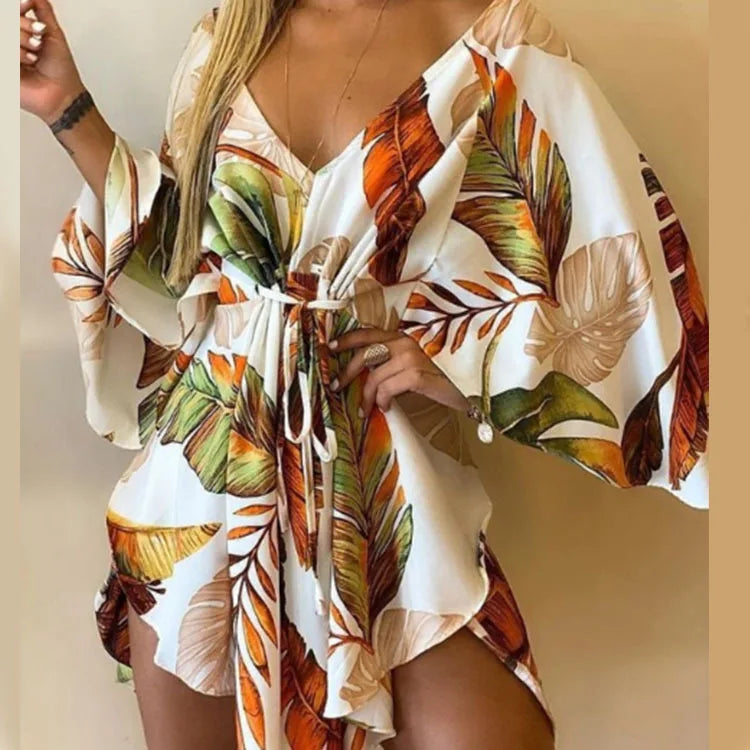 Women's Floral Boho V-Neck Mini Dress