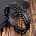 Men's Obsidian Beaded Leather Bracelet