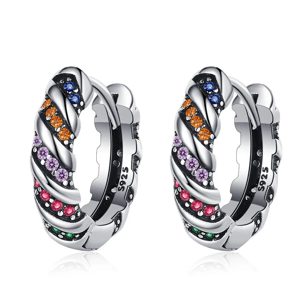 925 Sterling Silver Rainbow Zircon Ring & Earrings Set