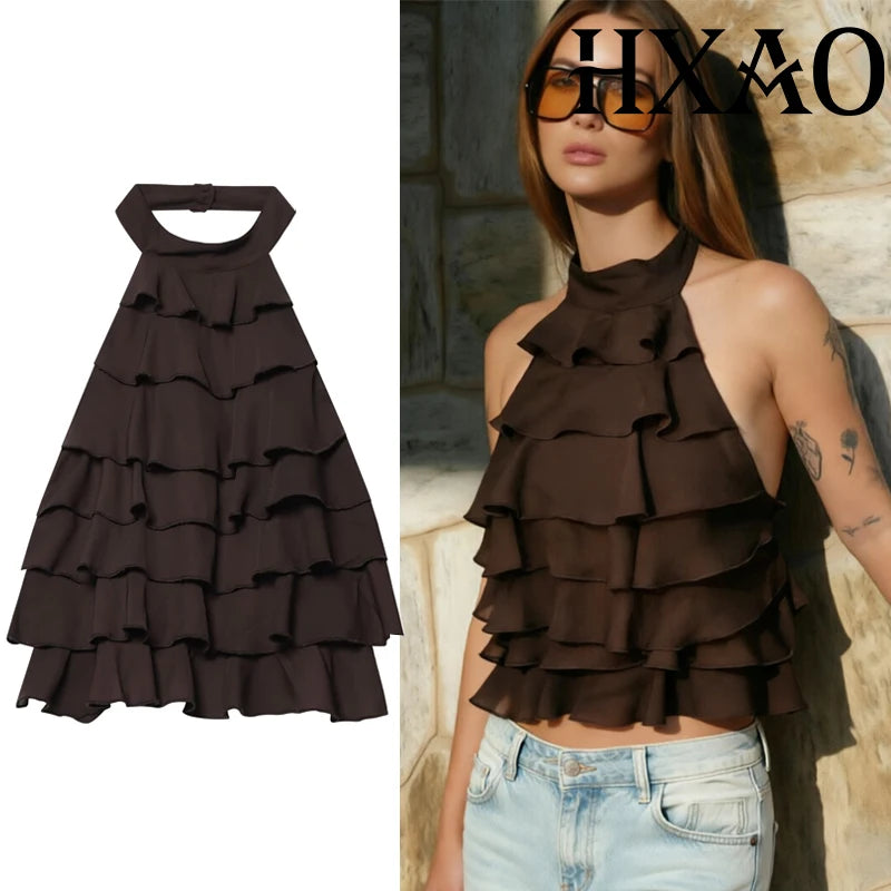 Women's Halter Ruffle Backless Crop Top