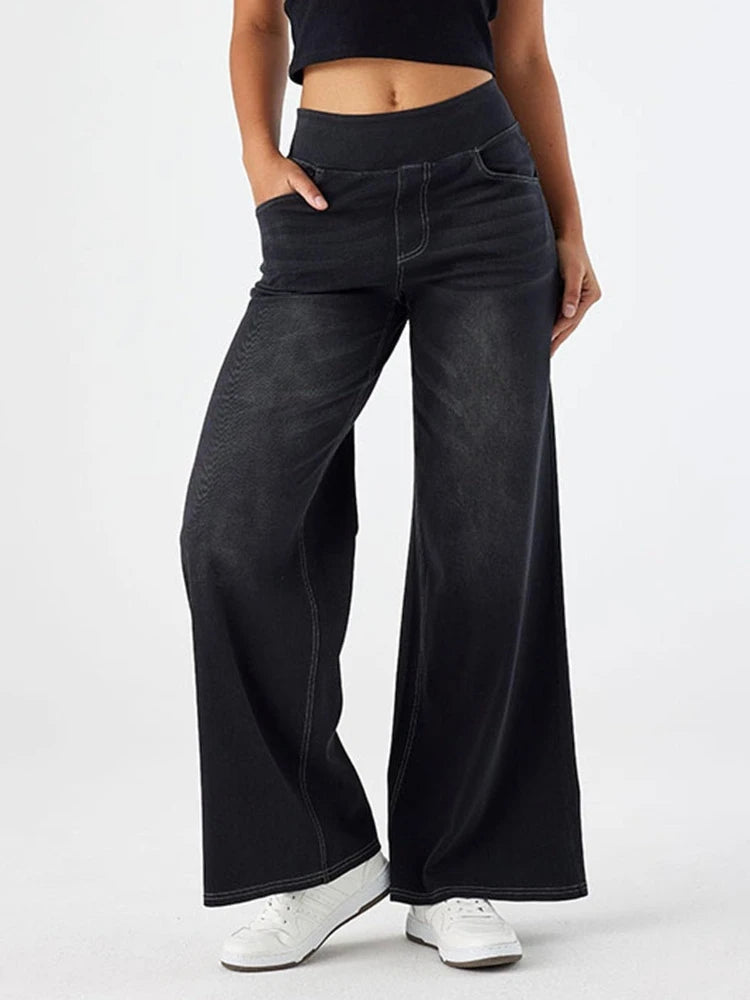 Women's Y2K Wide Leg Elastic Waist Jeans