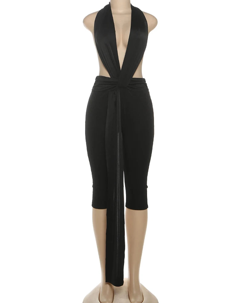 Women's Patchwork Halter Backless Romper