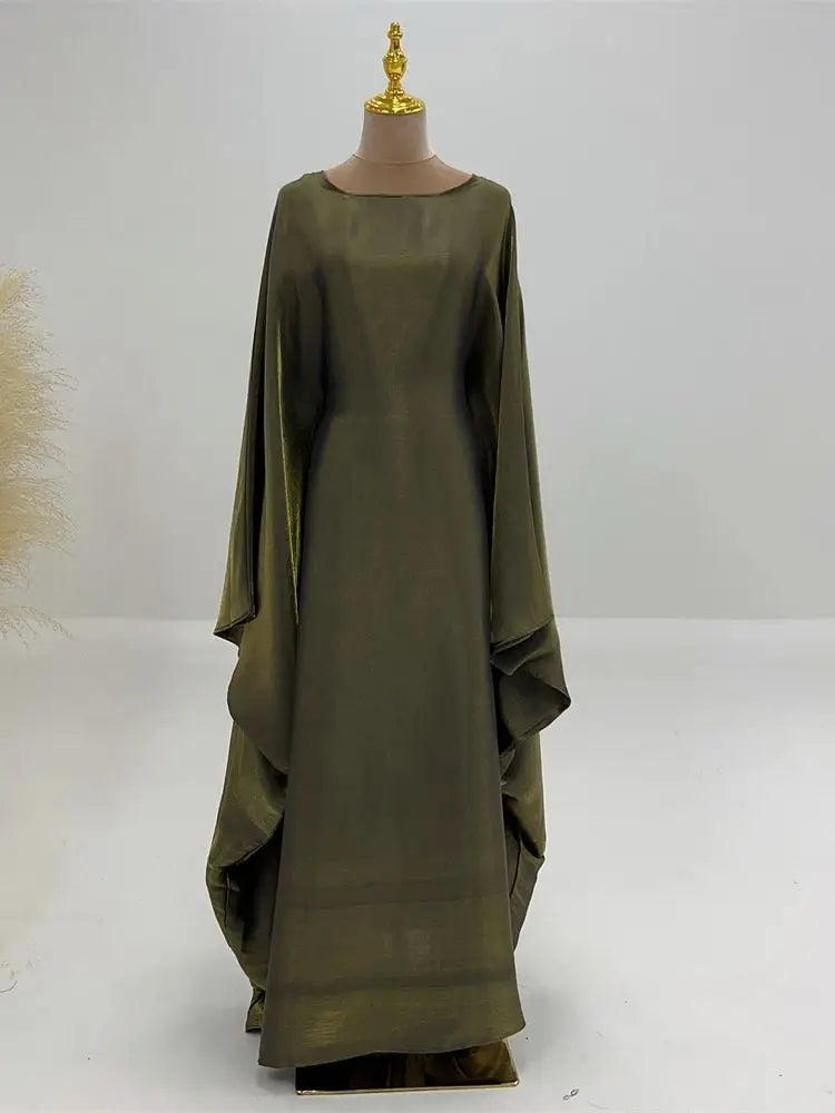Women's Satin Batwing Sleeve Abaya Maxi Dress
