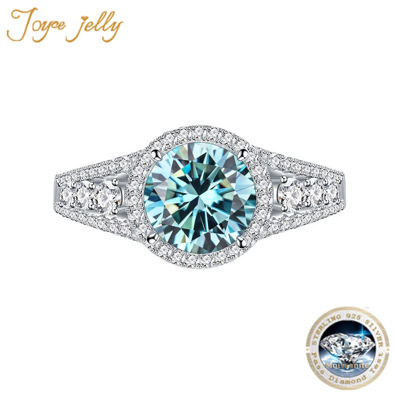 JoyceJelly 2CT Blue-Green Moissanite Sterling Silver Ring