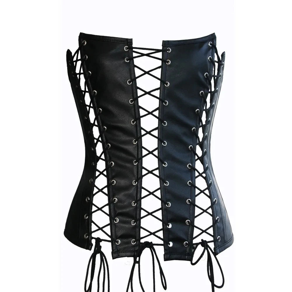 Women's PU Leather Lace-Up Corset Crop Top