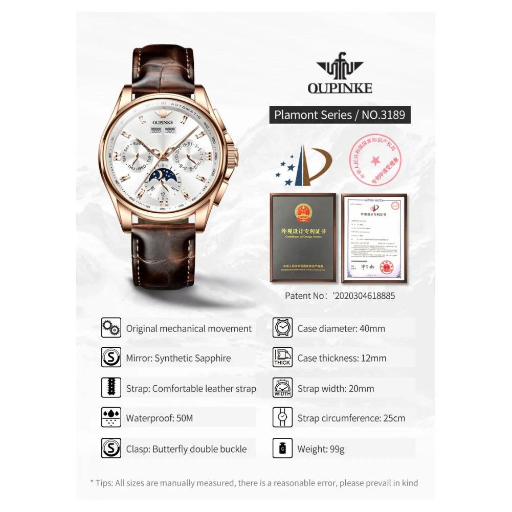 OUPINKE Luxury Automatic Moon Watch