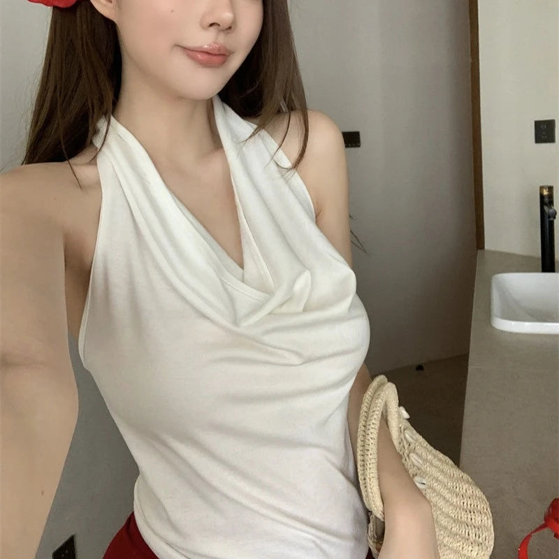 Women's Y2K Backless Halter Swing Collar Crop Top