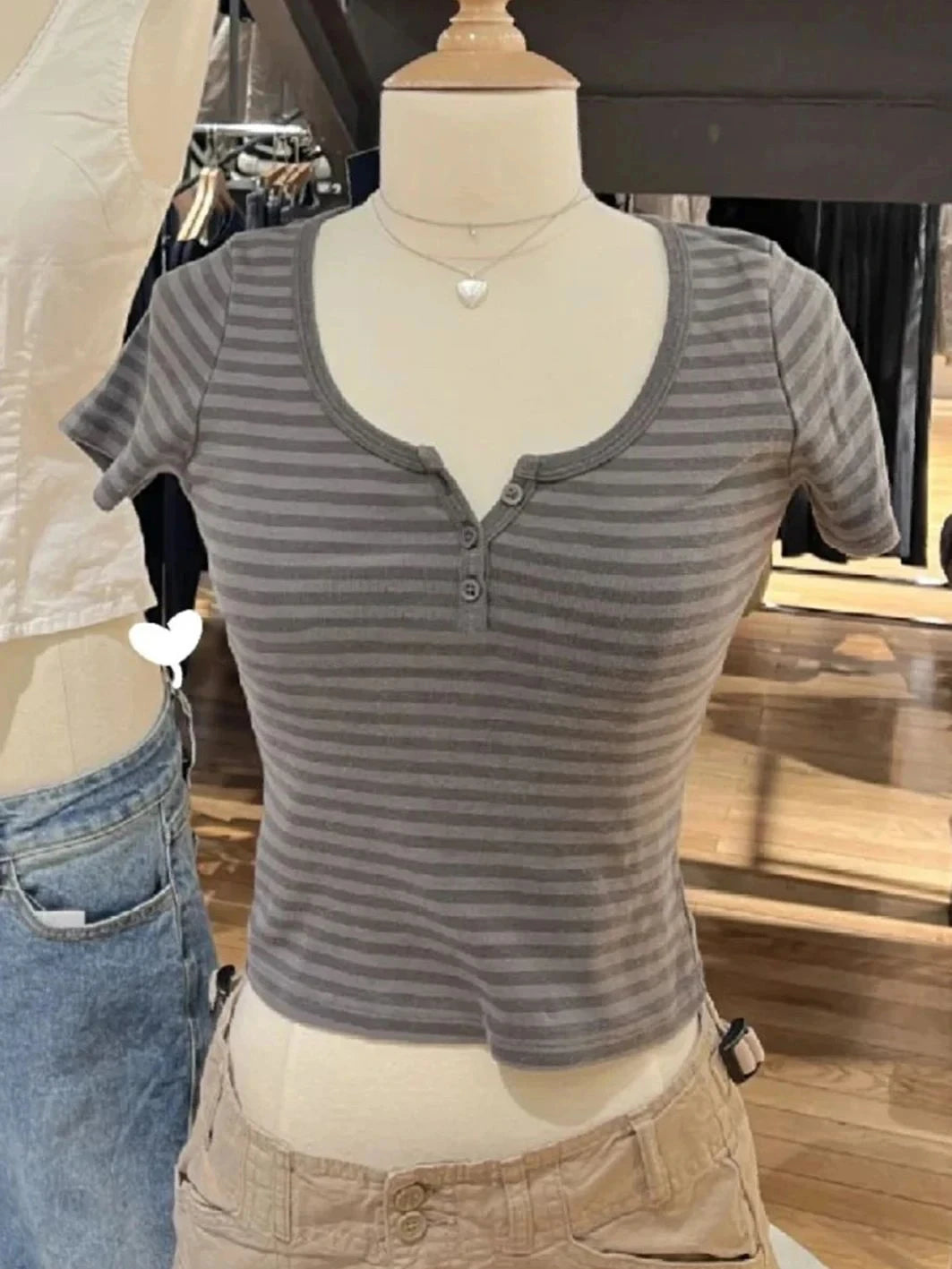 Women's Y2K Striped Button Crop Top