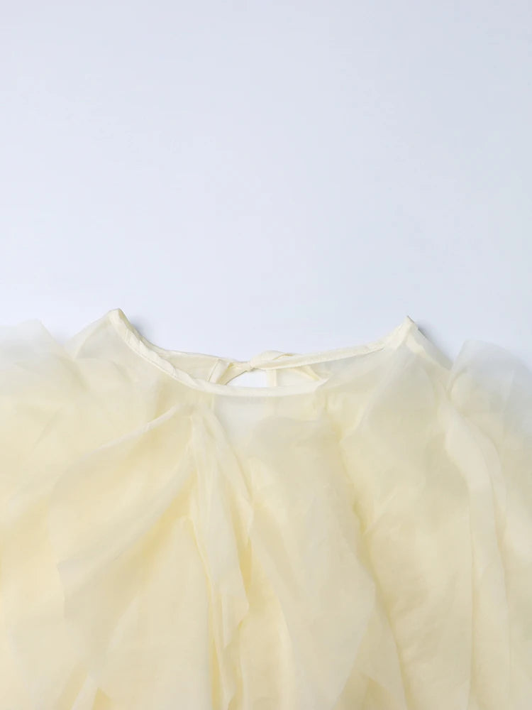 TWOTWINSTYLE Ruffle Chiffon Lantern Sleeve Blouse
