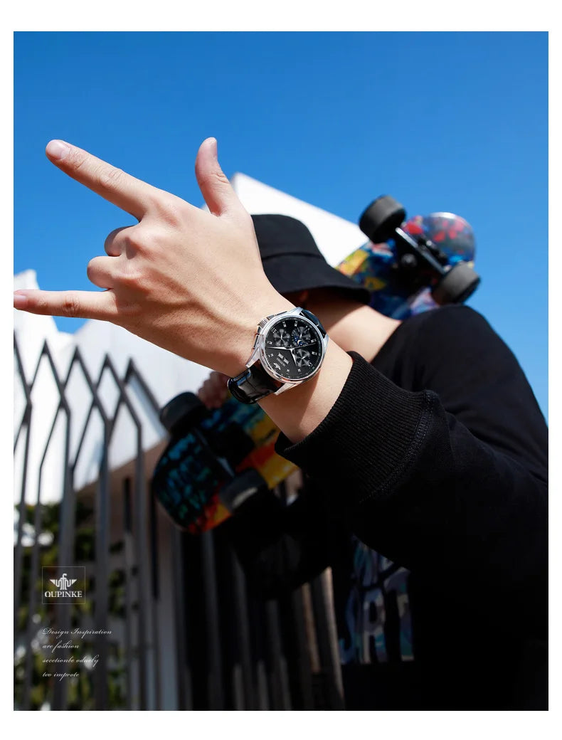 OUPINKE Luxury Automatic Moon Watch