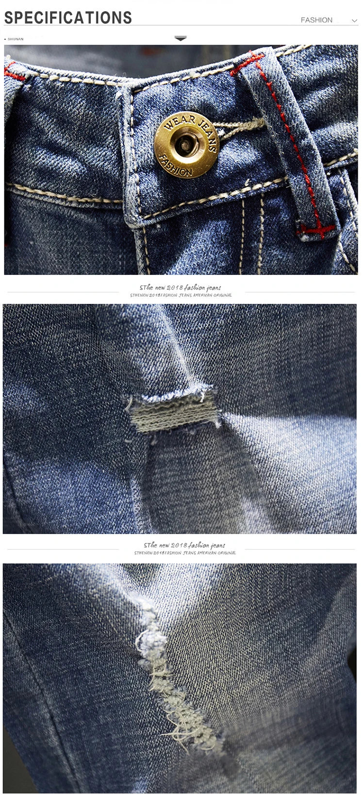 Men’s Slim Fit Light Blue Ripped Stretch Jeans
