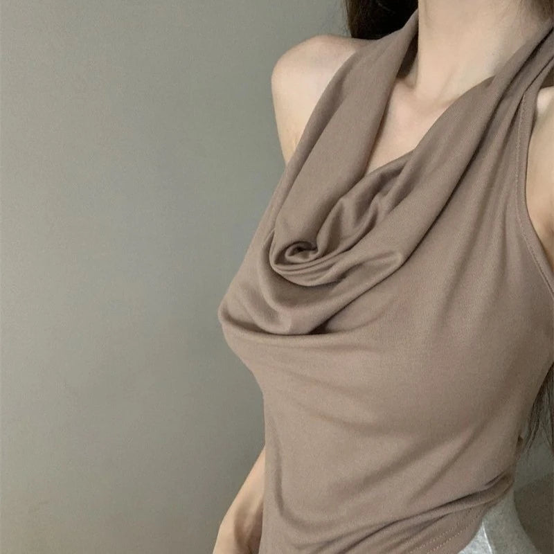 Women's Y2K Backless Halter Swing Collar Crop Top