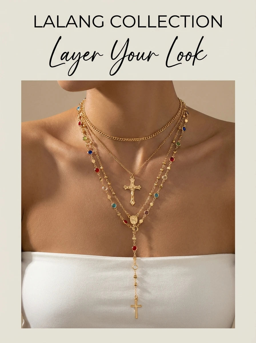Layered Jesus Cross Pendant Y2K Chain Necklace