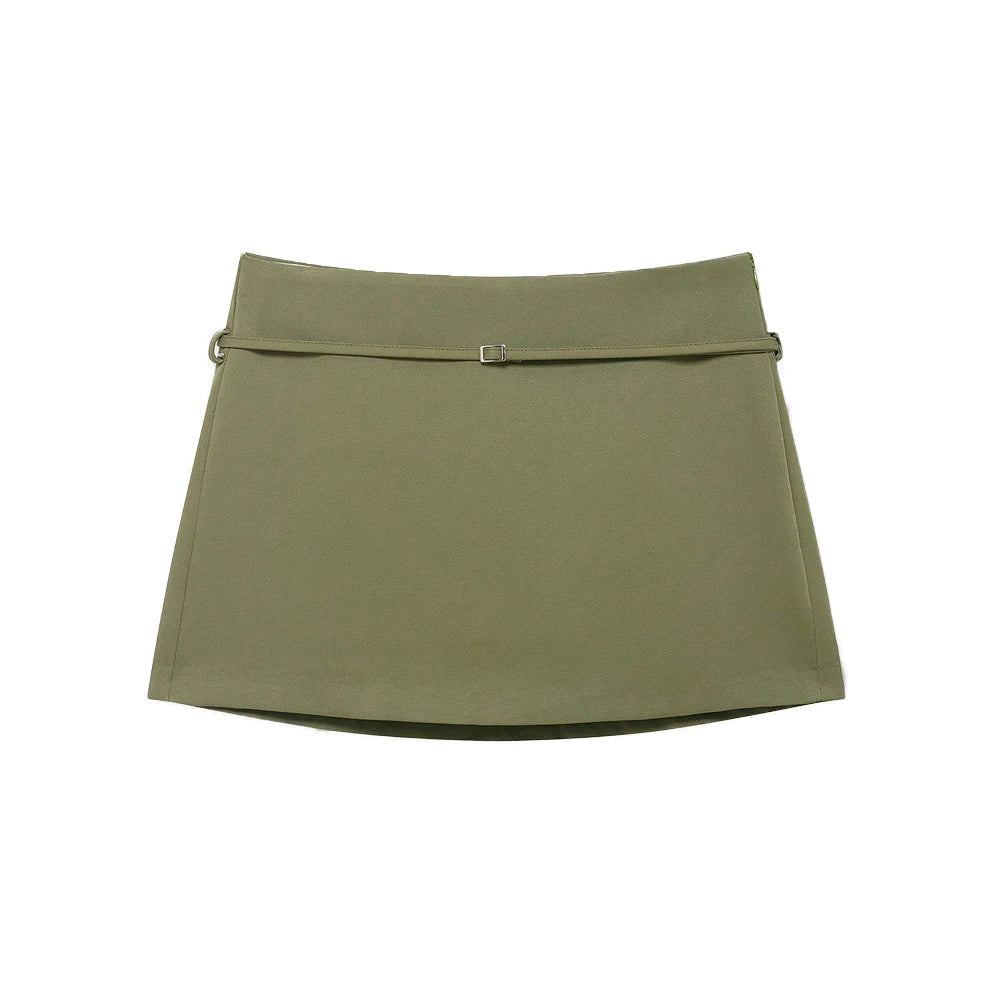 Women's Solid Color Belted Casual Short