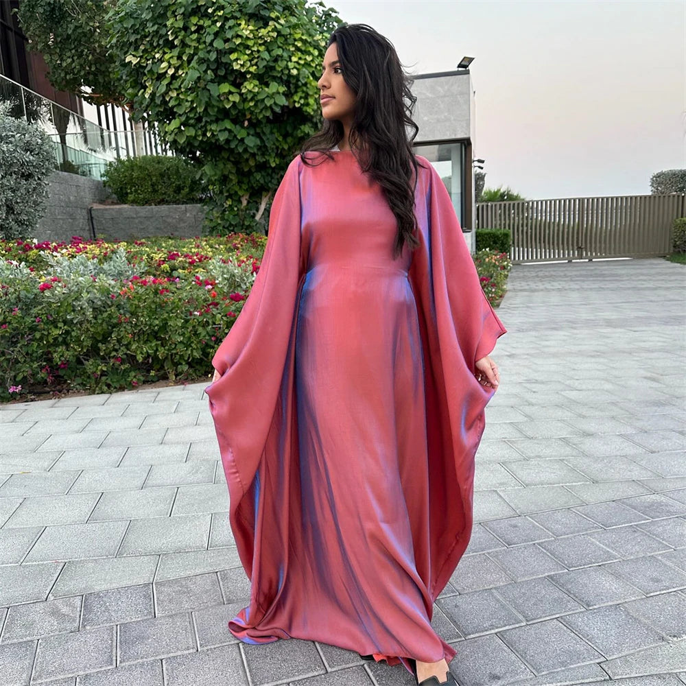 Women's Satin Batwing Sleeve Abaya Maxi Dress