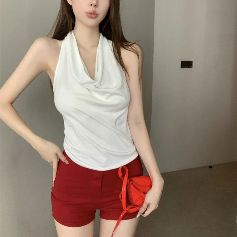 Women's Y2K Backless Halter Swing Collar Crop Top
