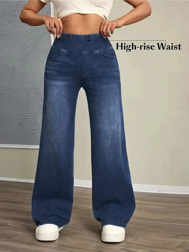 Women's Elastic Waist Loose Straight Leg Jeans