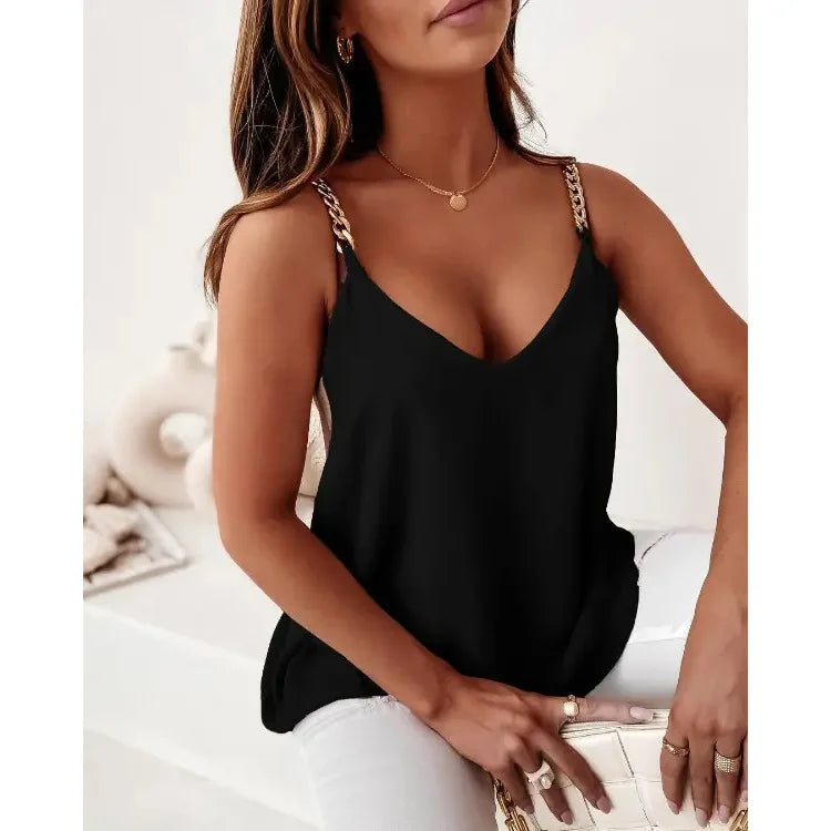 Women's Boho V-Neck Zipper Summer Cami Top