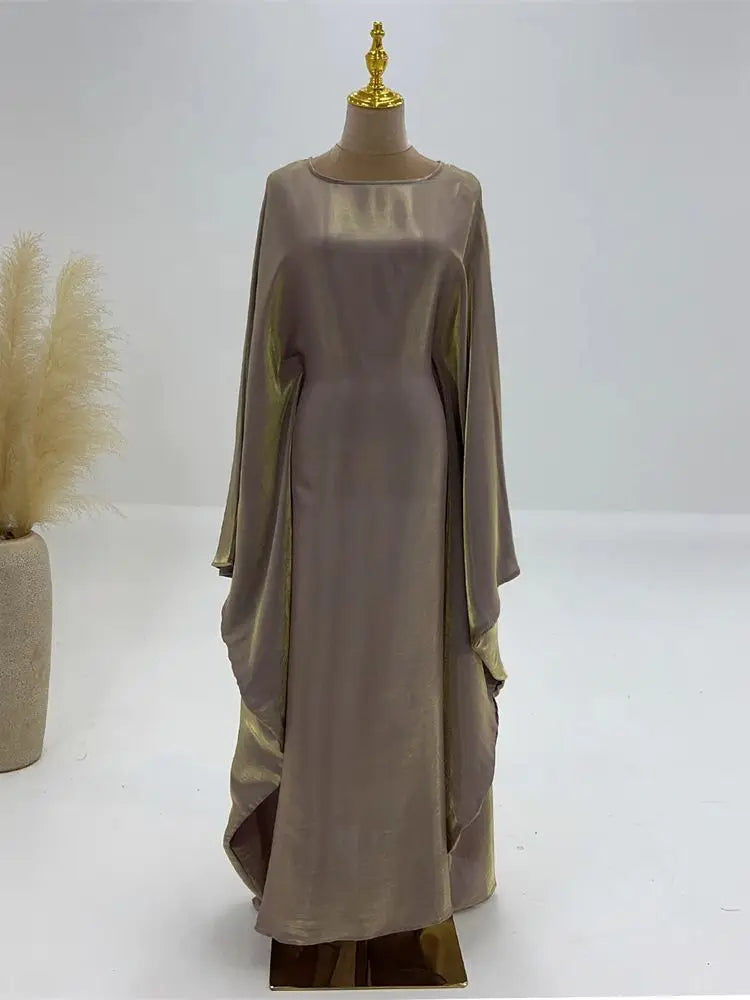 Women's Satin Batwing Sleeve Abaya Maxi Dress