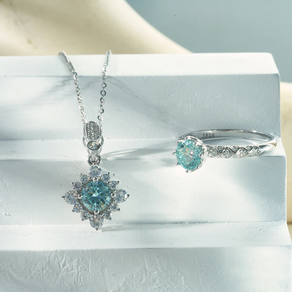 JoyceJelly 1 Carat Moissanite Sterling Silver Jewelry Set