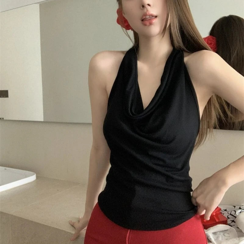 Women's Y2K Backless Halter Swing Collar Crop Top