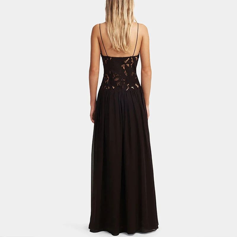 Elegant Off-Shoulder Lace Patchwork Party Maxi Dress