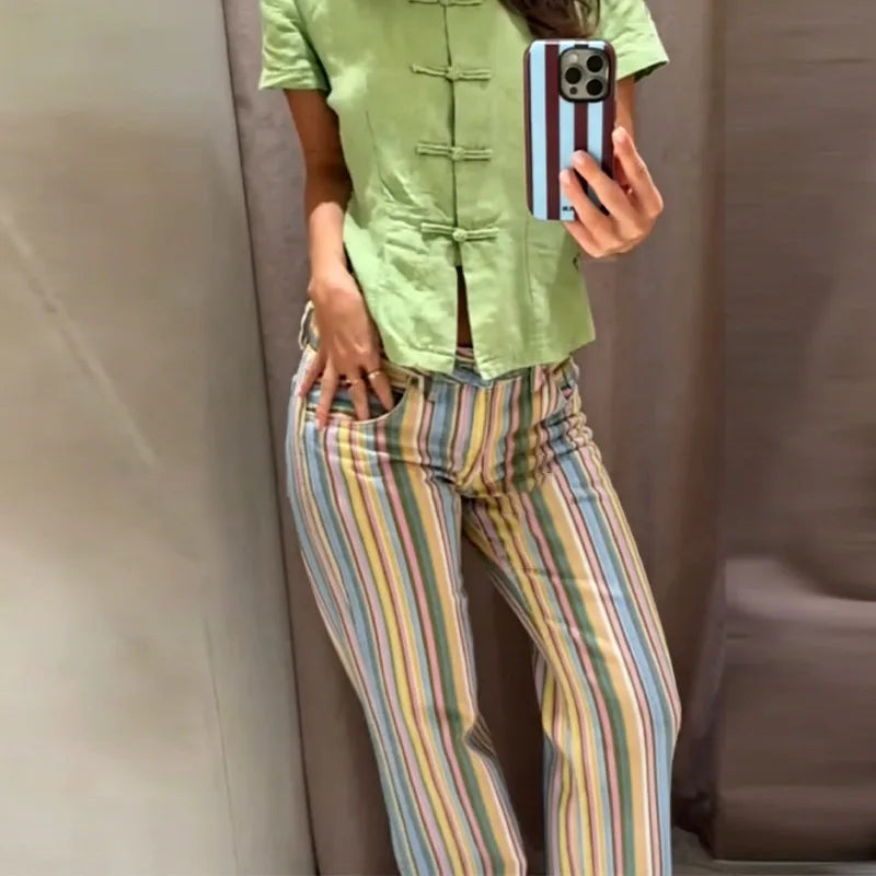 Women's Colorful Striped Low Waist Jeans