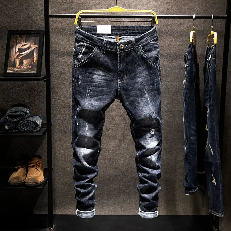 Men’s Ripped Slim Fit Straight Jeans