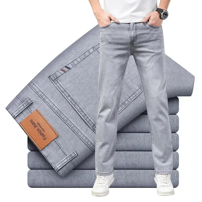 Men's Stretch Straight-Leg Gray Denim Jeans