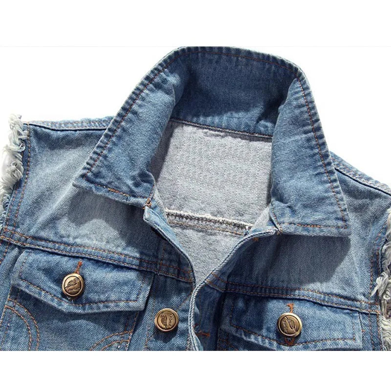 Men’s Hip Hop Ripped Denim Jacket Vest